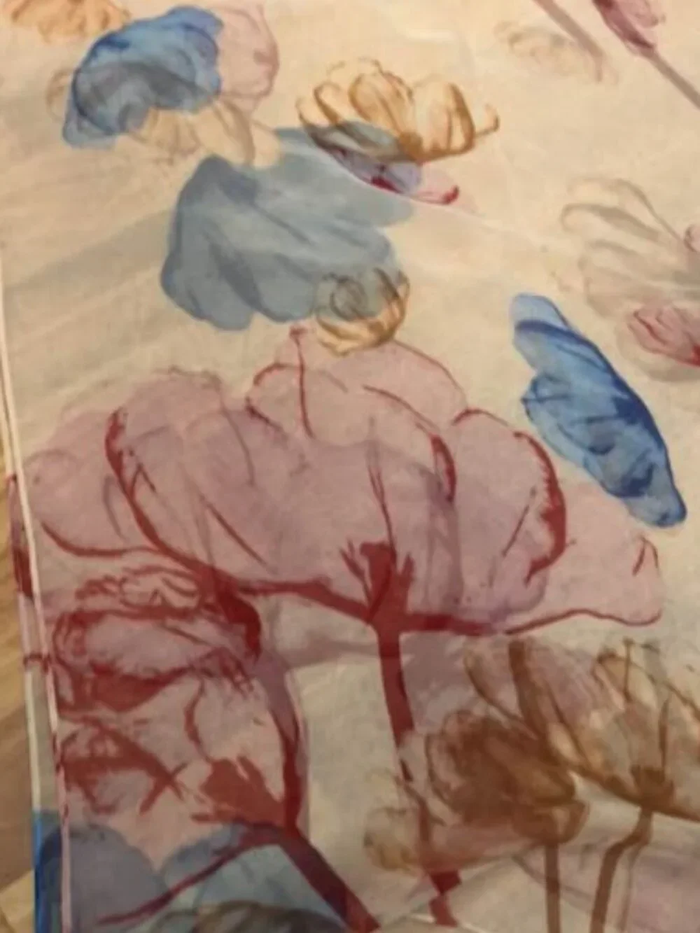 Silk Scarf Sheer Pastel Floral